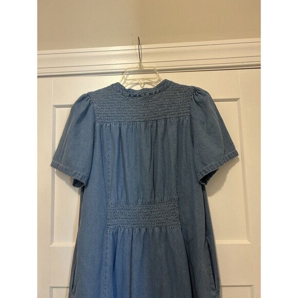 Denim Dress Embroidered Floral Dress with Pockets Size Petite Large Grandma Core - Picture 10 of 10